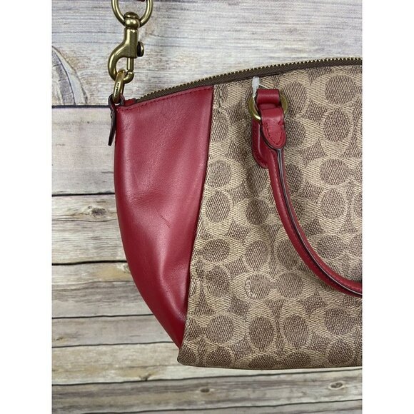 Coach Elise Crossbody Bag NEW Tan Red Apple Signature Double Handle C Print - Picture 7 of 12